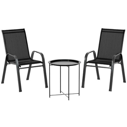 Gardeon 3PC Outdoor Bistro Set Patio Furniture Table and Chairs Stackable Black