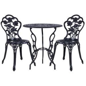 Gardeon 3PC Outdoor Setting Cast Aluminium Bistro Table Chair Patio Black