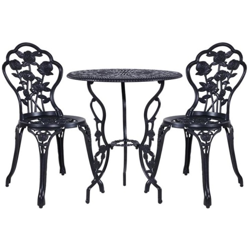 Gardeon 3PC Outdoor Setting Cast Aluminium Bistro Table Chair Patio Black