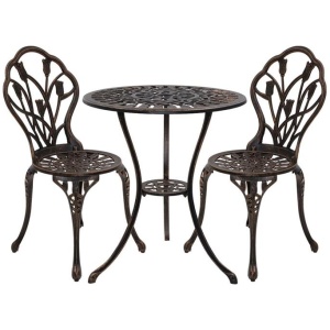 Gardeon 3PC Outdoor Setting Cast Aluminium Bistro Table Chair Patio Bronze