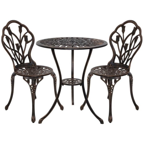 Gardeon 3PC Outdoor Setting Cast Aluminium Bistro Table Chair Patio Bronze