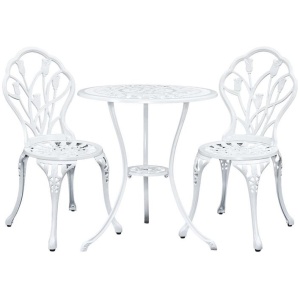 Gardeon 3PC Outdoor Setting Cast Aluminium Bistro Table Chair Patio White