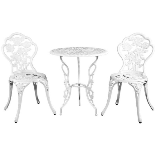Gardeon Outdoor Furniture Chairs Table 3pc Aluminium Bistro White