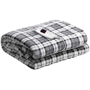 Giselle Bedding Electric Throw Rug Flannel Snuggle Blanket Washable Heated Grey and White Checkered