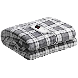 Giselle Bedding Electric Throw Rug Flannel Snuggle Blanket Washable Heated Grey and White Checkered