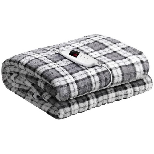 Giselle Bedding Electric Throw Rug Flannel Snuggle Blanket Washable Heated Grey and White Checkered