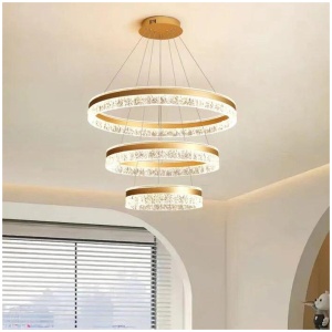 Gold 3 Rings 180W Modern Luxury Ring Pendant Light Adjustable Water Ripple LED Chandelier