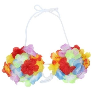 HAWAIIAN BRA Luau Lei Fancy Dress Flower Bikini Top Costume Beach Dance Hula