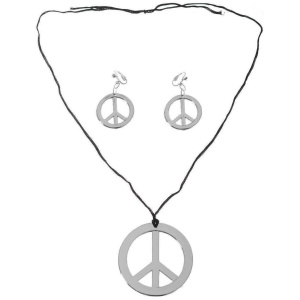 HIPPIE Necklace & Earring Set Peace Signs Party Costume Halloween 60s 70s - Silver