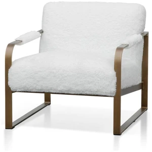 Hadiya White Fur Armchair - Antique Golden Frame by Interior Secrets - AfterPay Available