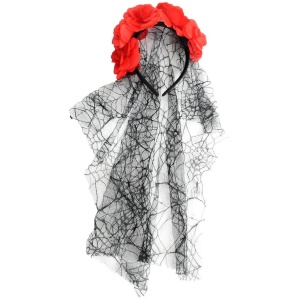 Halloween Day of the Dead Headband w/ Roses & Lace Veil Halloween Party Dress Up