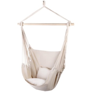 Hammock Chair Outdoor Camping Hanging Hammocks Cushion Pillow Cream