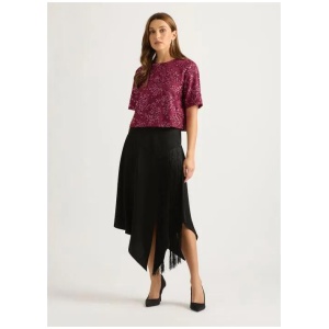 Hayes Asymmetric Fringe Midi Skirt