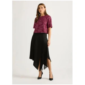Hayes Asymmetric Fringe Midi Skirt