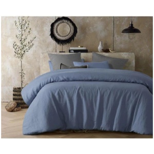 Hemp Quilt Sky Blue Cover by Vintage Design Homeware Queen