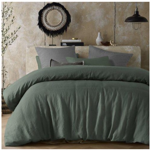 Hemp Sea Green Quilt Cover by Vintage Design Homeware Queen