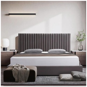 Hillsdale Bed Frame Polyester Fabric Padded Upholstery High Quality Slats Polished Stainless Steel Feet