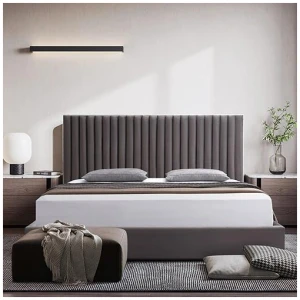 Hillsdale Bed Frame Polyester Fabric Padded Upholstery High Quality Slats Polished Stainless Steel Feet