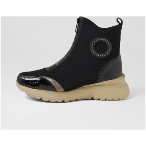 Hispanitas Polinesia 16 Hi Black Leather Mix Black Boots Womens Shoes Casual Ankle Boots