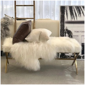 Interior Ave - Oxley Fur Bench - White & Gold