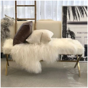 Interior Ave - Oxley Fur Bench - White & Gold