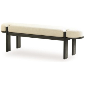 Jahoda 1.6m Black Elm Bench - Natural Linen by Interior Secrets - AfterPay Available