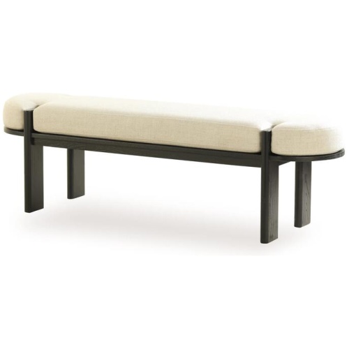 Jahoda 1.6m Black Elm Bench - Natural Linen by Interior Secrets - AfterPay Available