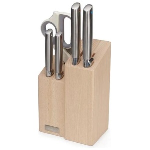 Joseph Joseph Elevate Fusion 5 Piece Knife, Cleaver and Scissor Set with Beechwood Block