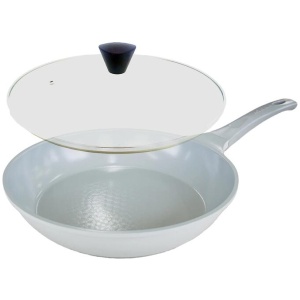 KOMAN Shinewon Vinch IH Frypan Frying Pan 28cm Non-stick Induction Ceramic + Glass Lid GREY
