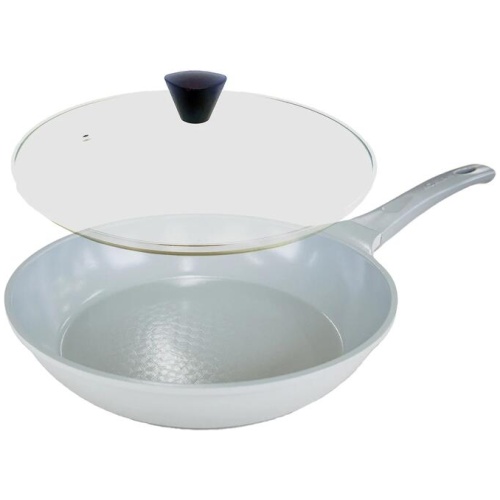 KOMAN Shinewon Vinch IH Frypan Frying Pan 28cm Non-stick Induction Ceramic + Glass Lid GREY