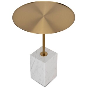 Kelvin 45cm Brushed Gold Side Table - Carrara Marble by Interior Secrets - AfterPay Available