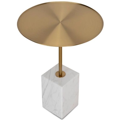Kelvin 45cm Brushed Gold Side Table - Carrara Marble by Interior Secrets - AfterPay Available