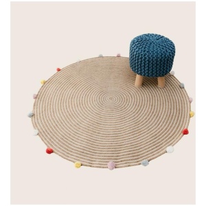 Kids Hand Knitted Cotton Braided Foot Rest Sitting Stool Ottoman (Blue)