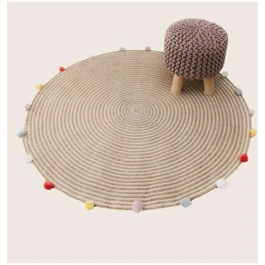Kids Hand Knitted Cotton Braided Foot Rest Sitting Stool Ottoman (Rose Pink)