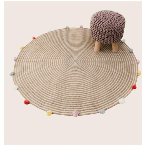 Kids Hand Knitted Cotton Braided Foot Rest Sitting Stool Ottoman (Rose Pink)