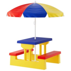 Kids Outdoor Table and Chairs Set Picnic Bench Umbrella Children Indoor