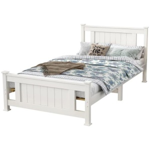 King Single Solid Pine Timber Bed Frame-White