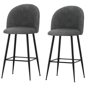 Kings Set of 2 Bar Stools Kitchen Dining Chair Stool Chairs Sherpa Boucle Charcoal