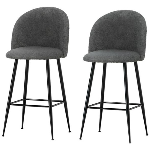 Kings Set of 2 Bar Stools Kitchen Dining Chair Stool Chairs Sherpa Boucle Charcoal