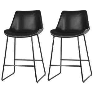 Kings Set of 2 Bar Stools Kitchen Metal Bar Stool Dining Chairs PU Leather Black