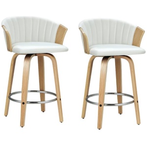 Kings Set of 2 Bar Stools Kitchen Stool Wooden Chair Swivel Chairs Leather White