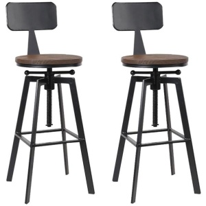 Kings Set of 2 Rustic Industrial Style Metal Bar Stool - Black and Wood