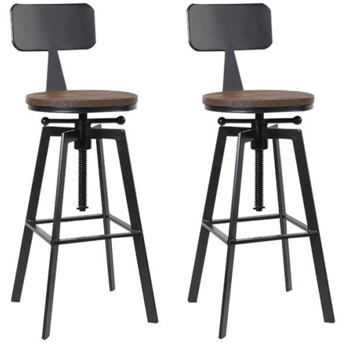 Kings Set of 2 Rustic Industrial Style Metal Bar Stool - Black and Wood