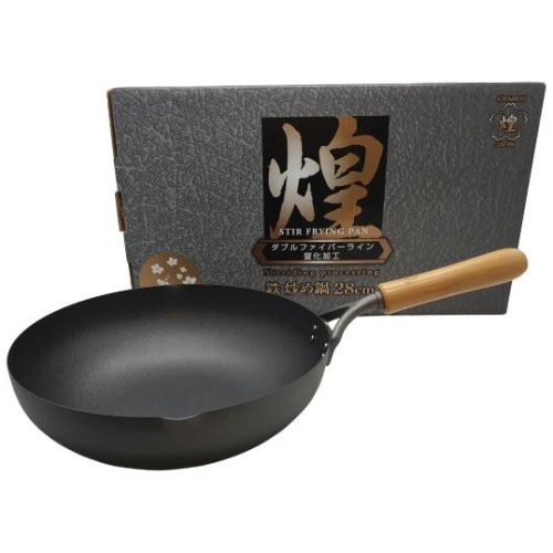 Kirameki Premium Cast Iron Nitriding Processing Stir-fry Wok (Made in Japan) - 28cm