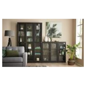 Kobi Large Narrow Bookcase With Glass Doors Black