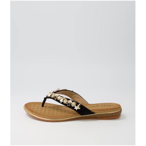 Laguna Quays Silvie Lq Black Microsuede Black Sandals Womens Shoes Casual Sandals Flat Sandals