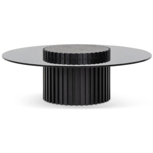 Lamar 1.1m Round Glass Coffee Table - Black by Interior Secrets - AfterPay Available