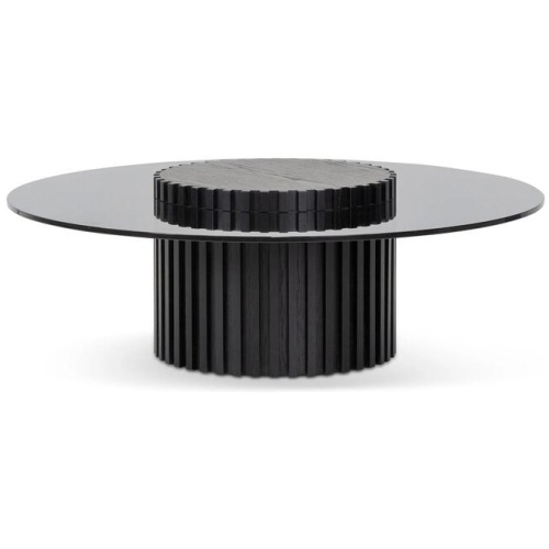 Lamar 1.1m Round Glass Coffee Table - Black by Interior Secrets - AfterPay Available