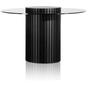 Lamar 1.2m Grey Glass Round Dining Table - Black by Interior Secrets - AfterPay Available