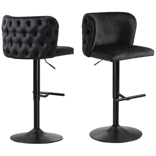 Lara Tufted Height Adjustable Swivel Bar Stools with Footrest - Black